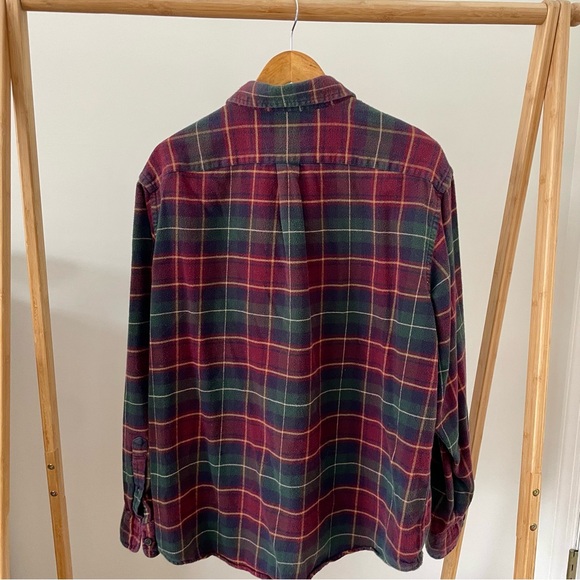 Vintage Lands’ End Plaid Button Up Collared Shirt in Burgundy/Green - Picture 4 of 5